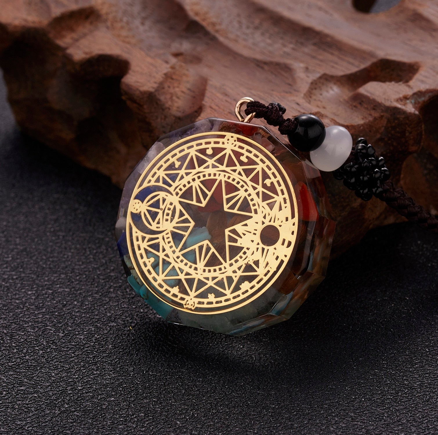 Geometric Pattern Chakras Orgonite Natural Stone Pendant
