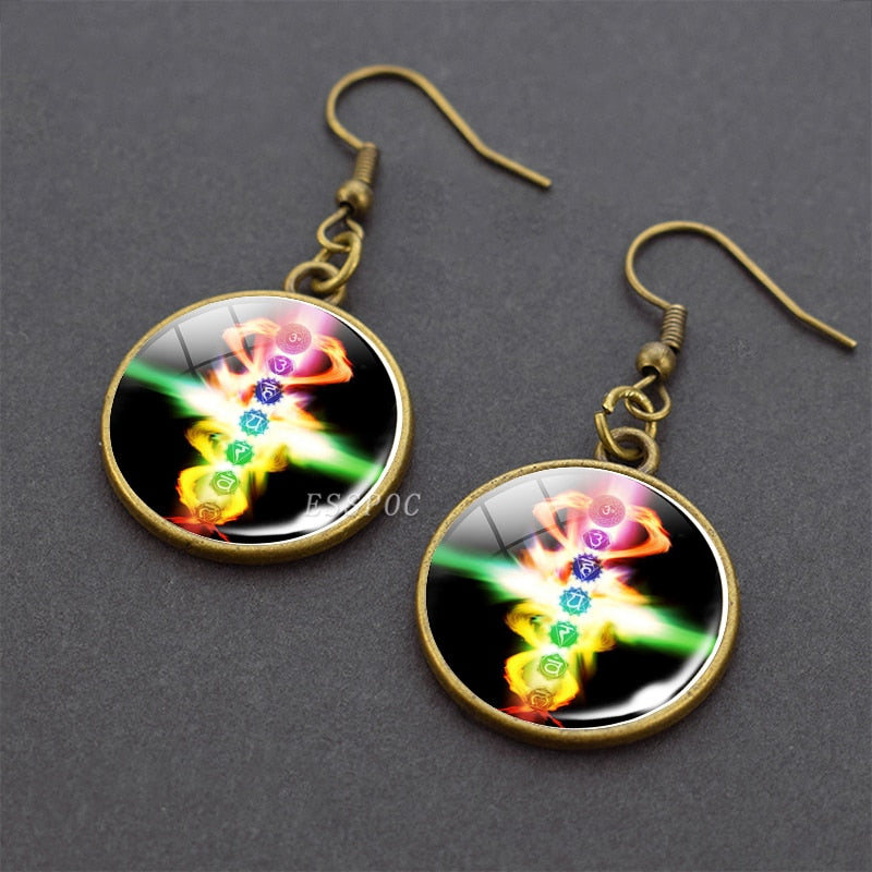 Chakra Spiritual Healing Glass Dangle Earrings