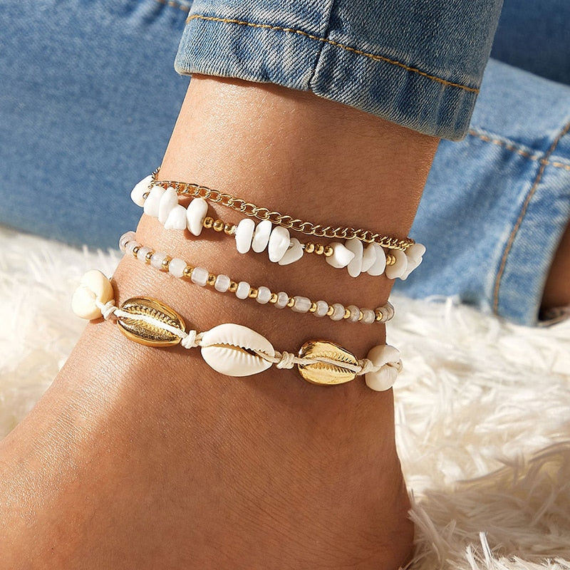 Boho Handmade Shell Seed Beads Anklet Set – Crystal Candle Hub