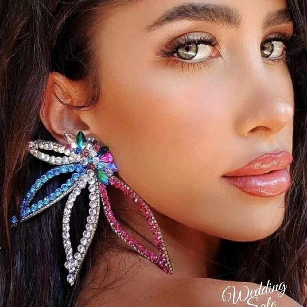Exaggerated Crystal Geometric Flower Stud Earrings