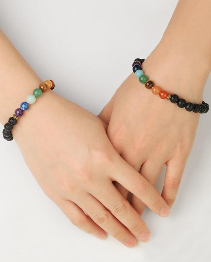 Natural Stone Healing Buddhist Tibetan Jewelry Lava Reiki Stones 7 Chakra Bracelets for Women Men