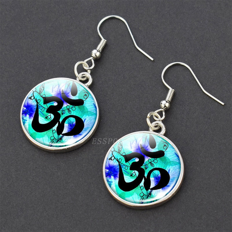 Chakra Spiritual Healing Glass Dangle Earrings