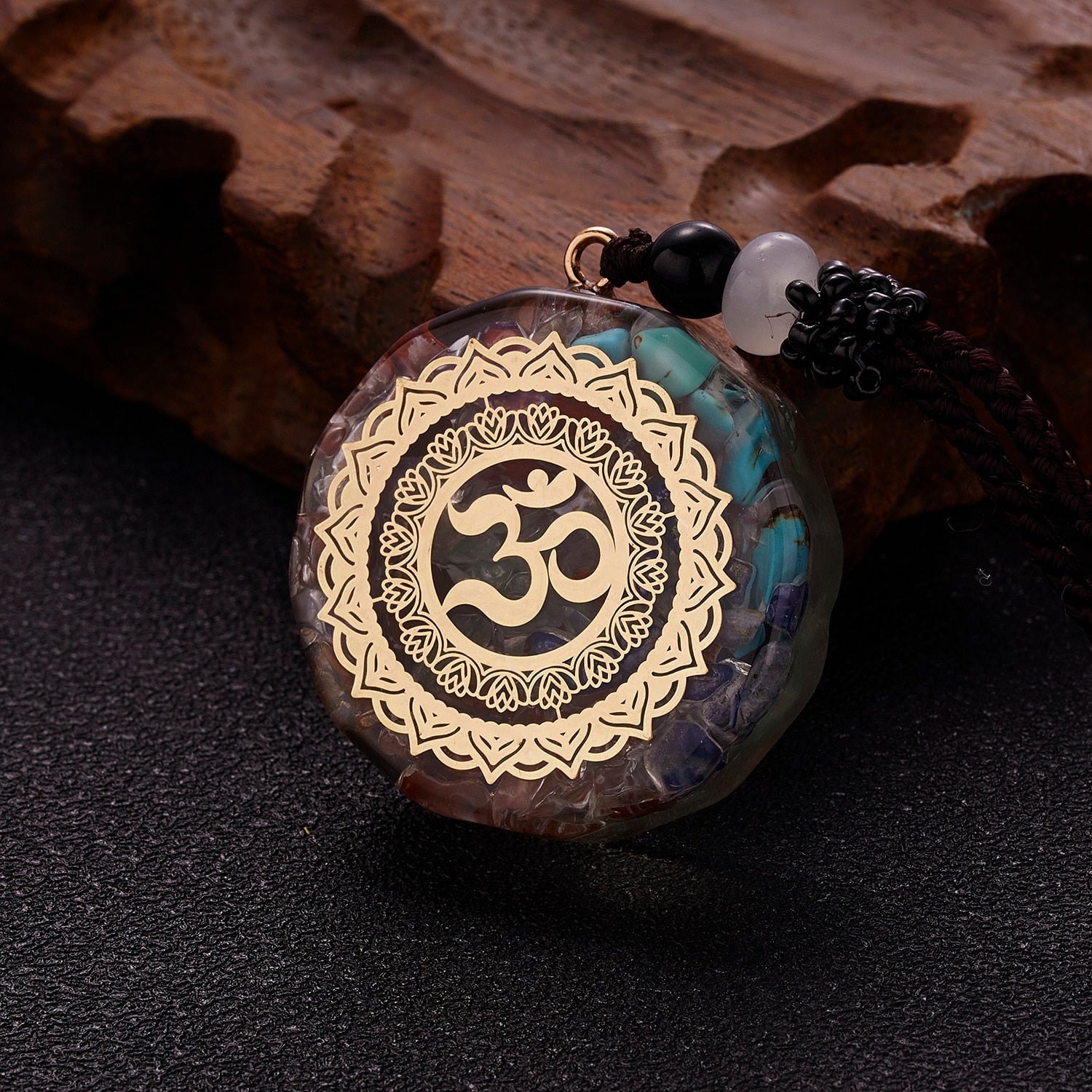 Geometric Pattern Chakras Orgonite Natural Stone Pendant