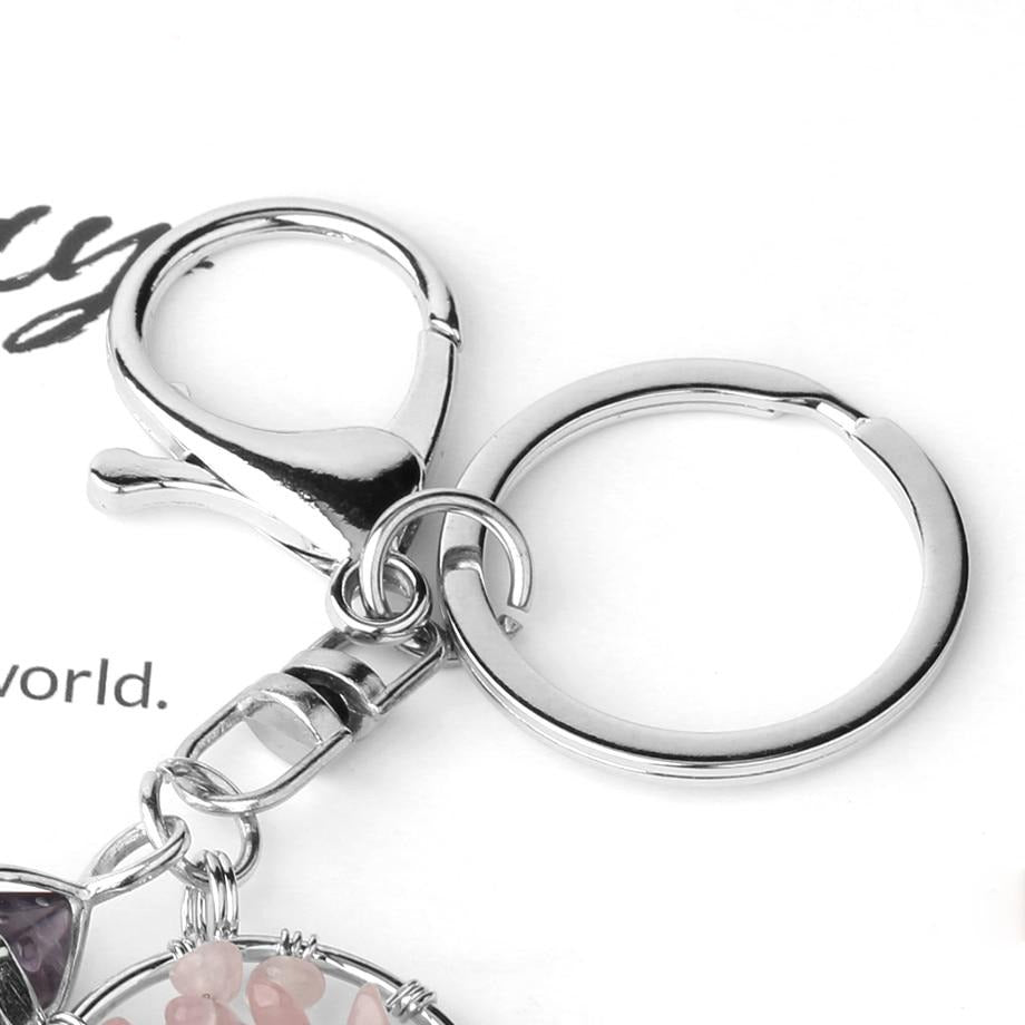 Natural Stone Fluorite Tree of Life Pendants Keychain
