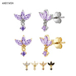 Three Zircon Purple Stud Earring