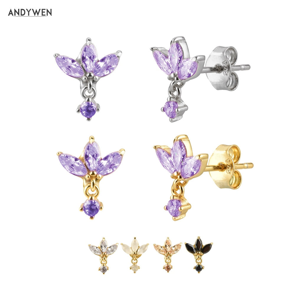 Three Zircon Purple Stud Earring