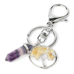 Natural Stone Fluorite Tree of Life Pendants Keychain