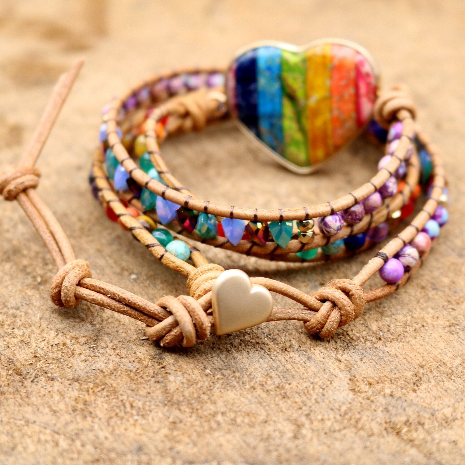 Seven Chakra Heart Stones Women Yoga Bracelets