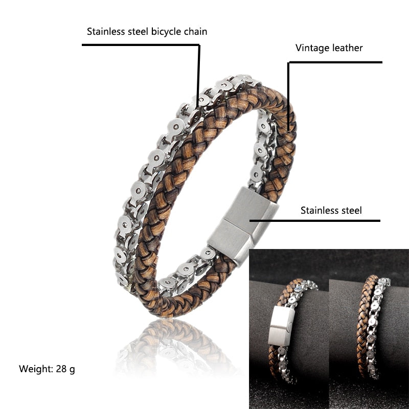 Beads Leather Natural Stone Charm Bracelet