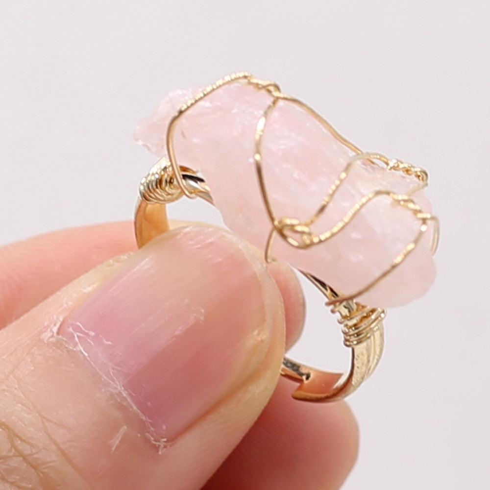 Wire Wrap Amethysts Quartzs Finger Ring