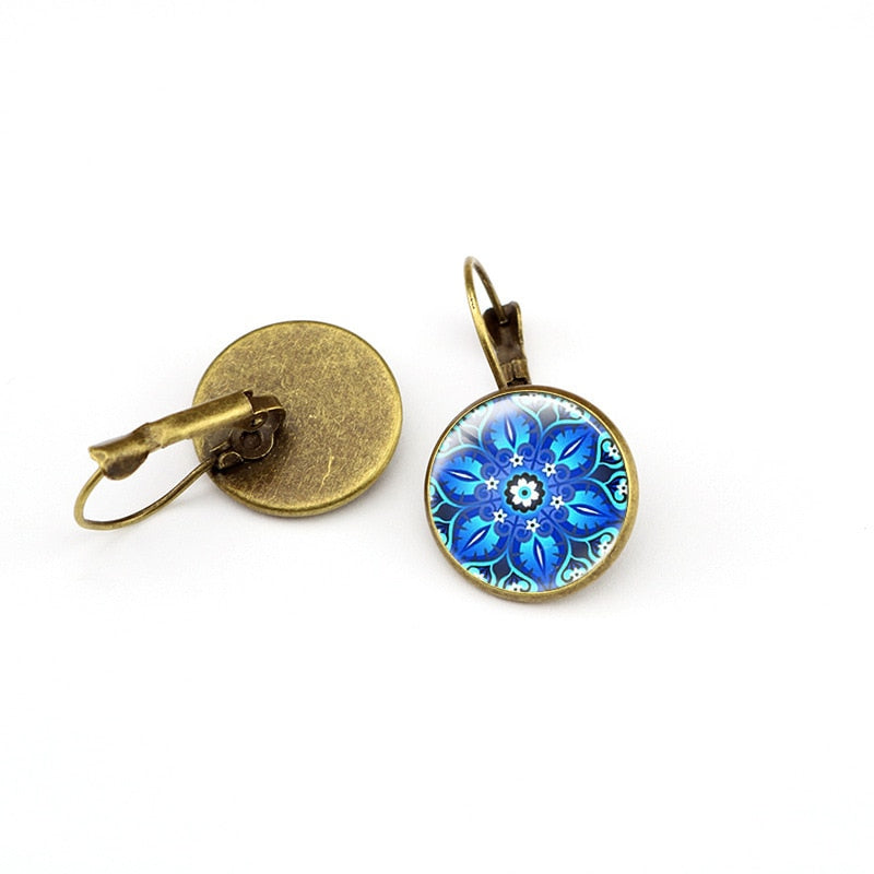 Blue Mandala Print Art Earring