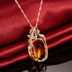 925 Silver Jewelry with Oval Citrine Zircon Gemstone Pendant