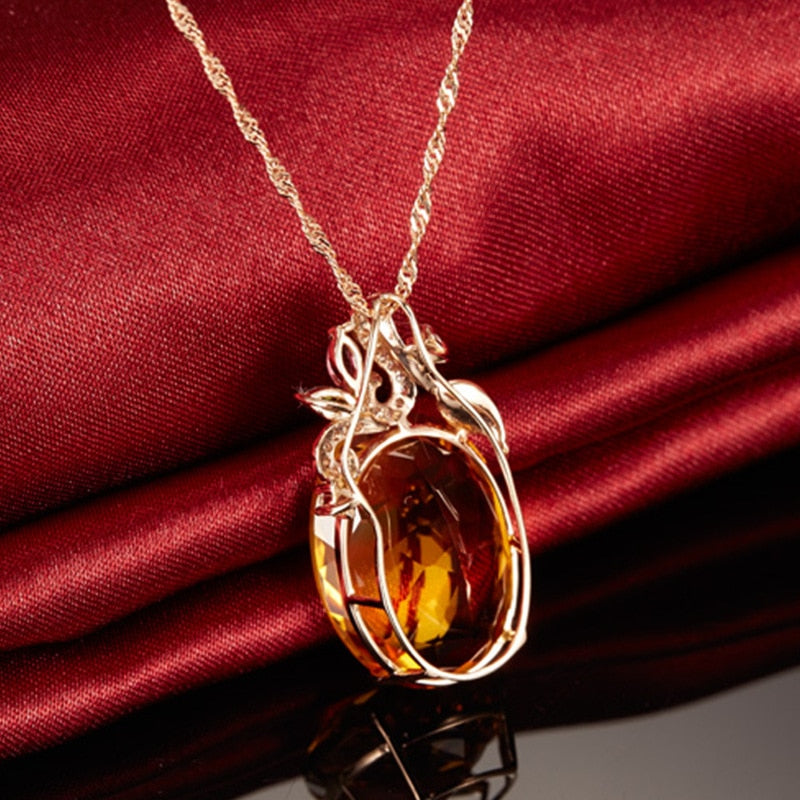 925 Silver Jewelry with Oval Citrine Zircon Gemstone Pendant