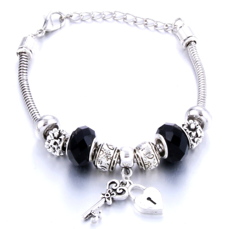 Antique Original Crown key lock Shape 6 colors Charm Bracelets