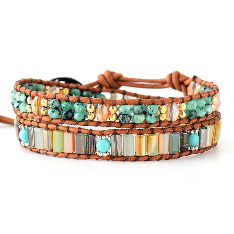 7 Color Crystals Leather Wrap Bracelet