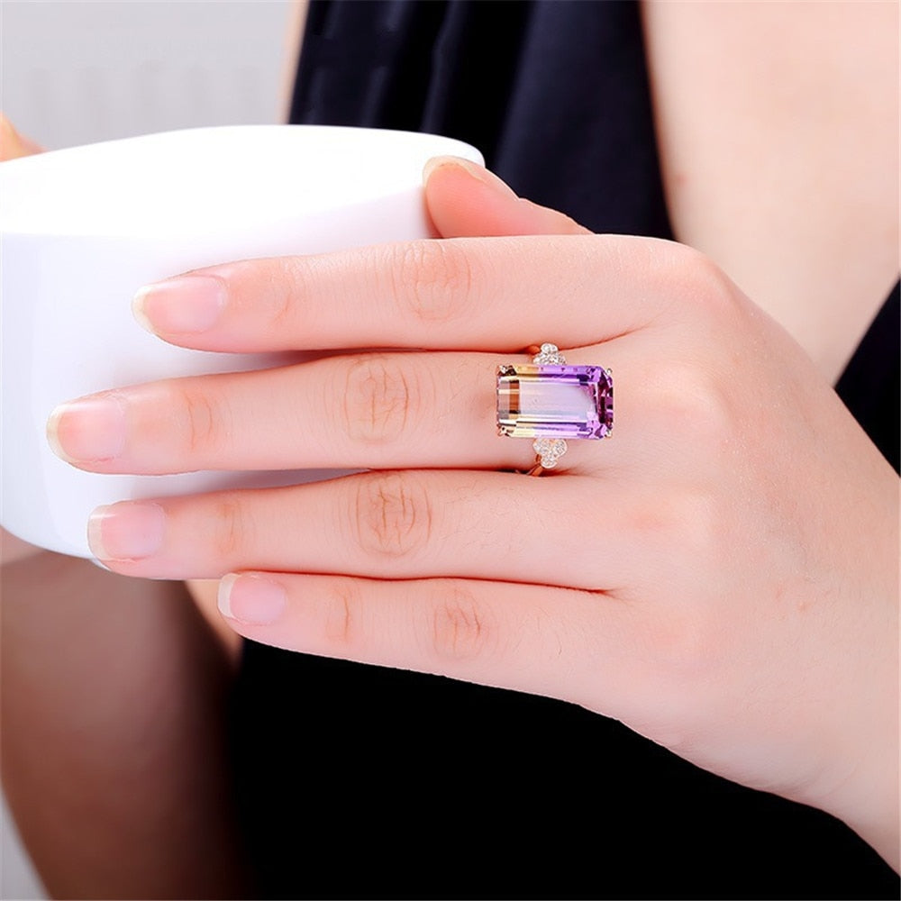 Citrine Amethyst Crystal Zircon Diamond Finger Ring