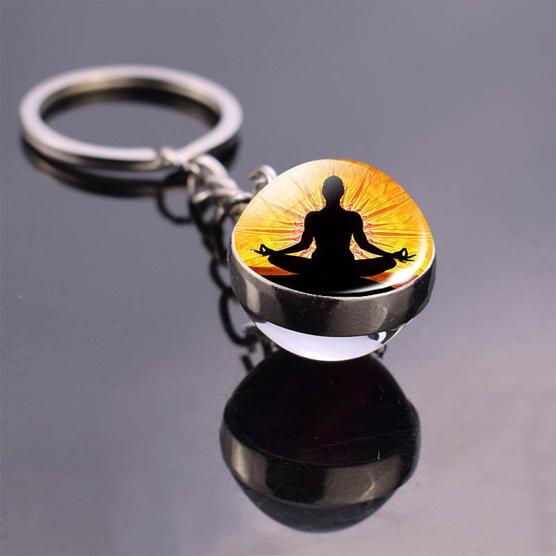 7 Chakra Yoga Meditation Glass Ball Key Chain