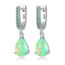 Water Drop Opal Dangle Silver Plated Mystery Stone Earrings