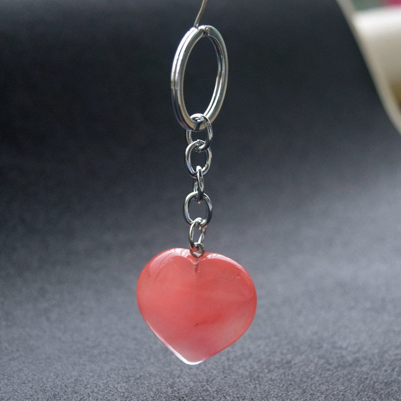 Natural Heart Stone Rose Quartz Keychain