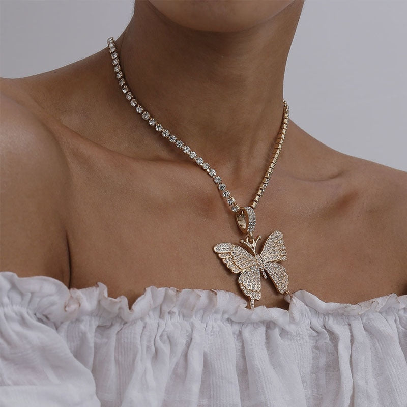 Statement Butterfly Tennis Chain Necklace