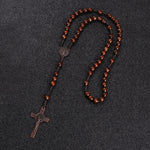 Rosary Bead Cross Pendant Woven Rope Chain Necklace