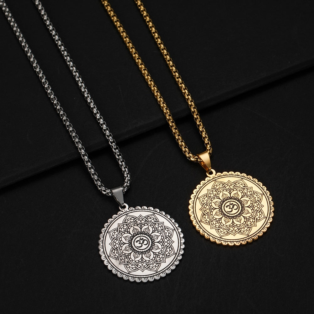 Vintage Buddhism Mandala Yoga Pendant OM Necklace