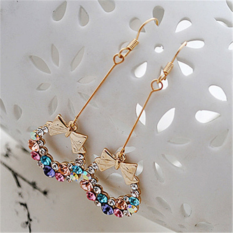 Luxury Gold Color Colorful Crystal Bow Stud EarringsLuxury Gold Color Colorful Crystal Bow Stud Earrings