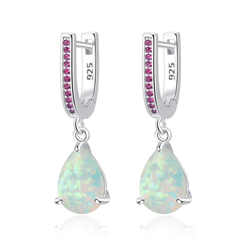 Water Drop Opal Dangle Silver Plated Mystery Stone EarringsWater Drop Opal Dangle Silver Plated Mystery Stone Earrings