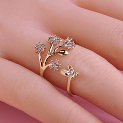 Luxury Crystal Butterfly Tree Leaf Wedding Rings