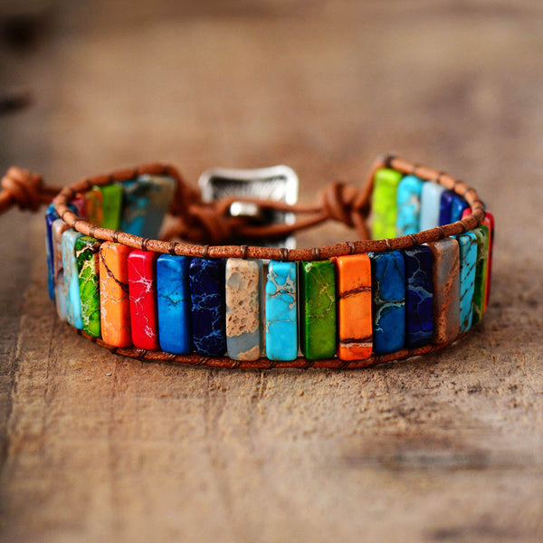 Handmade Multi Color Natural Stone Tube Beads Leather Wrap Couples Bracelets