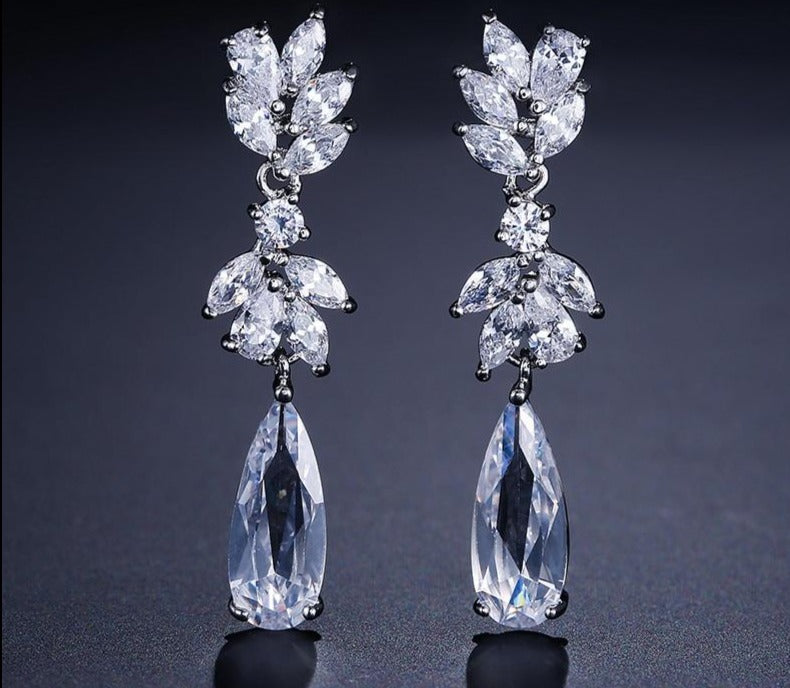 Zircon Crystal Pendant Water Drop Earrings