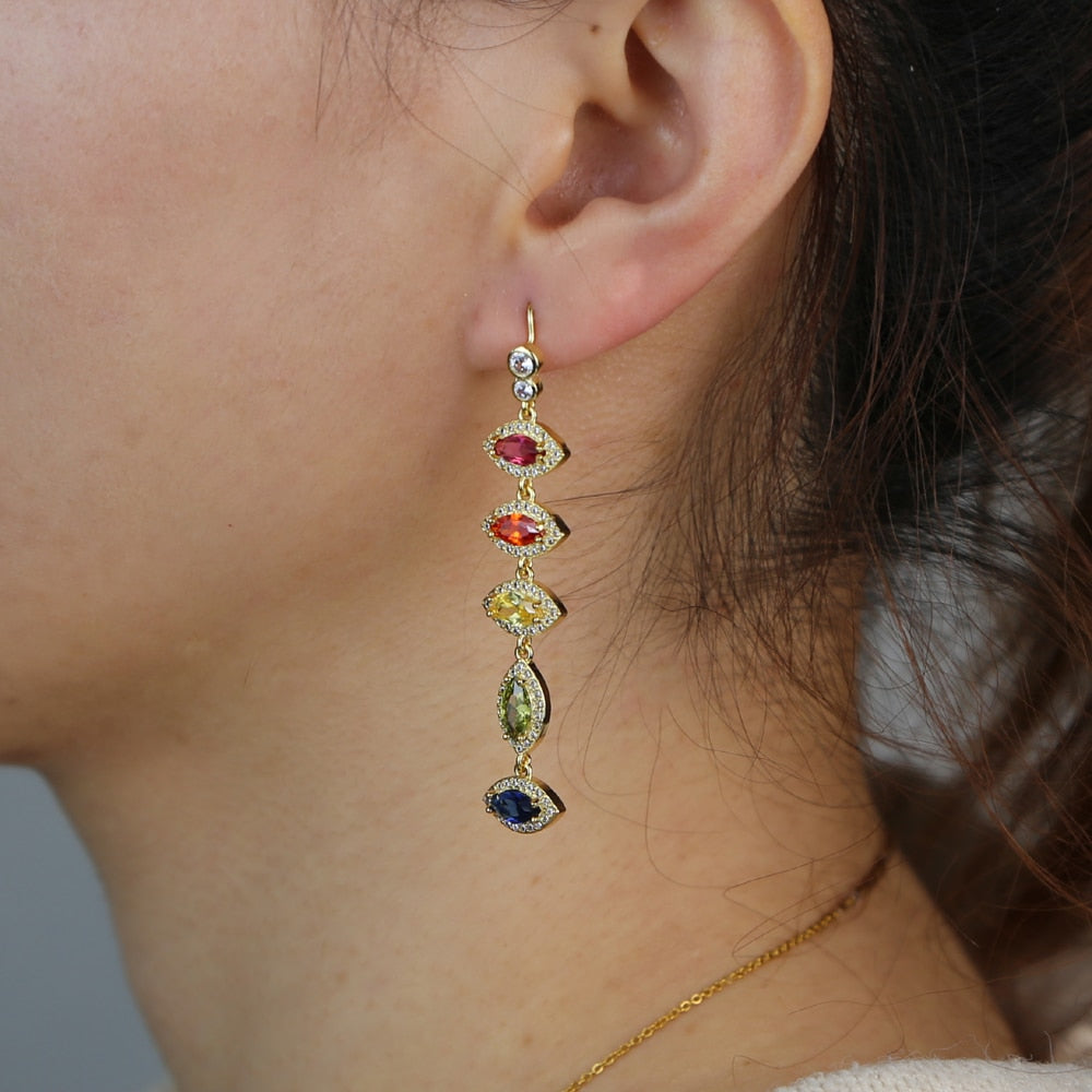 evil eye charm long dangle drop Earring