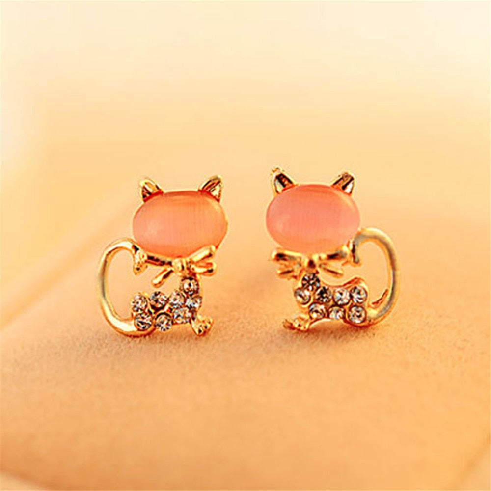 Luxury Gold Color Colorful Crystal Bow Stud Earrings