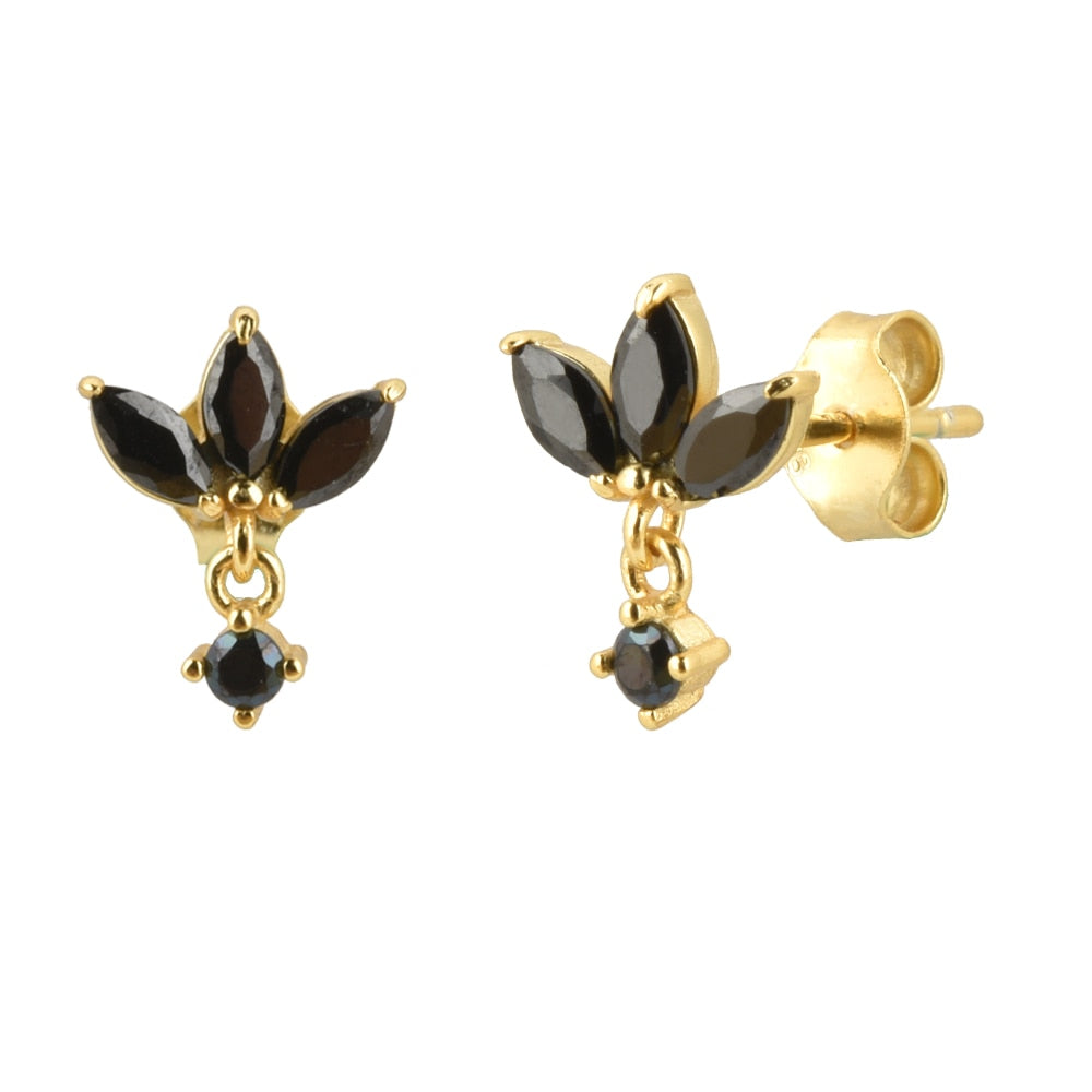 Three Zircon Purple Stud Earring