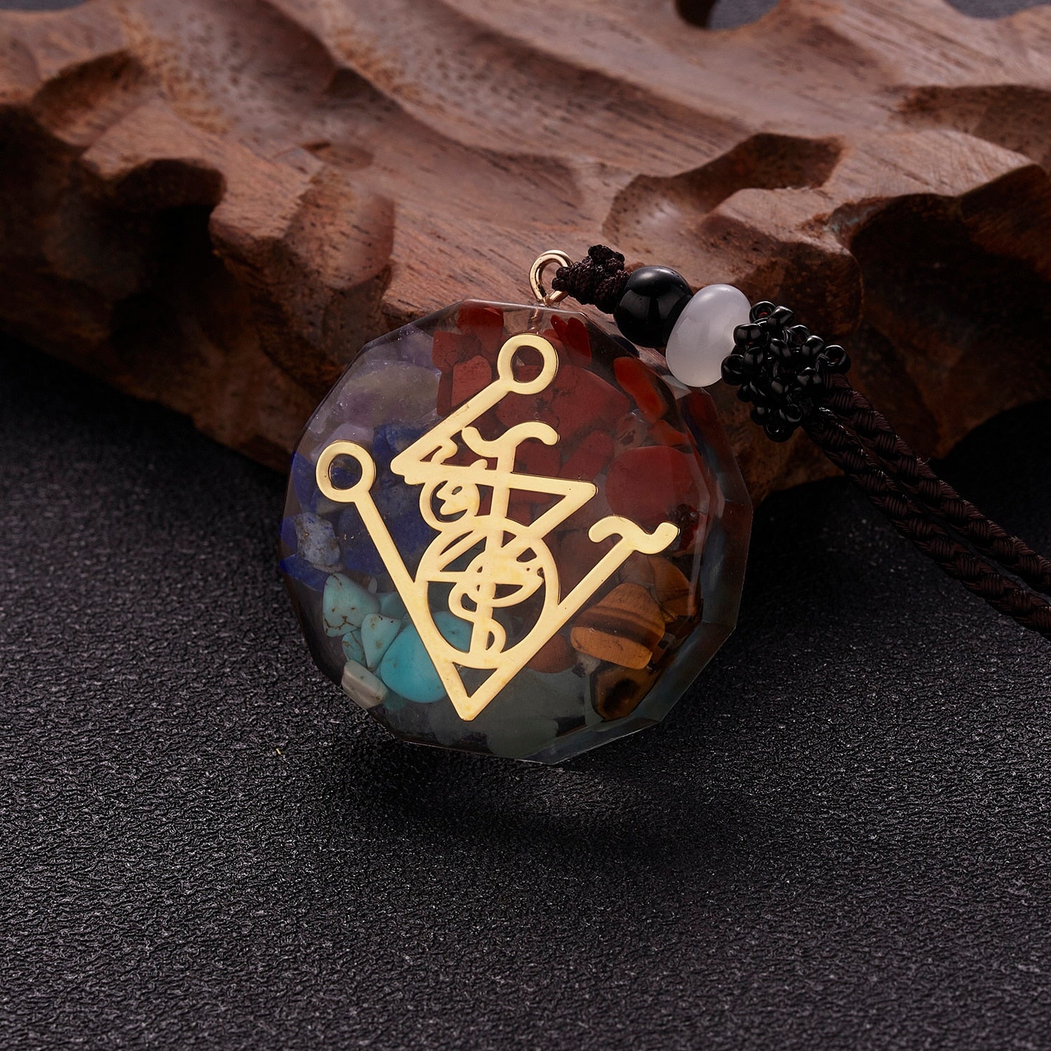 Geometric Pattern Chakras Orgonite Natural Stone Pendant