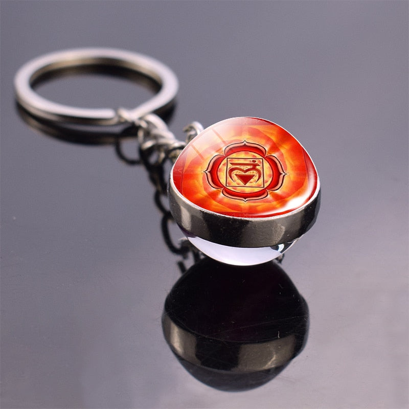 7 Chakra Yoga Meditation Glass Ball Key Chain
