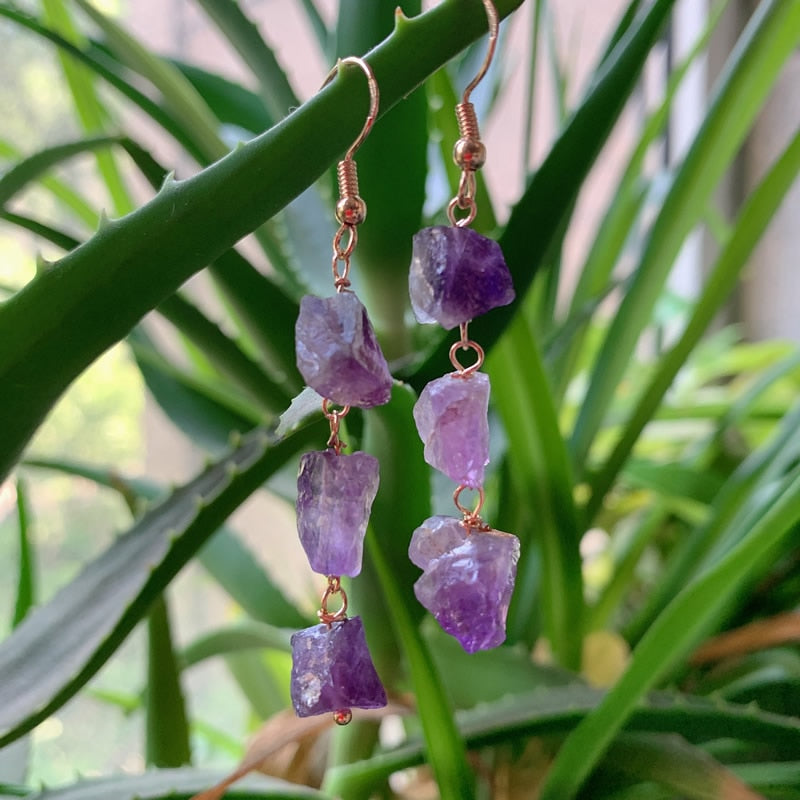 Stone Long Tassel Quartz Earrings