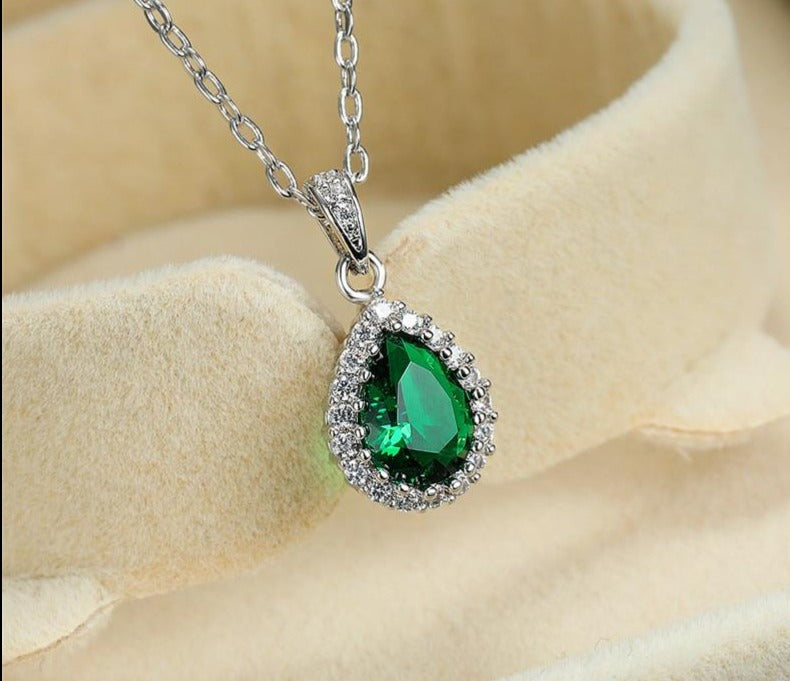 Multicolor Crystal Water Drop Stone Pendant Green Red Blue Zircon Necklaces