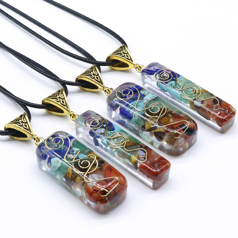 Orgonite Hex Chakra Crushed Stone Meditation Reiki Pendant Necklace