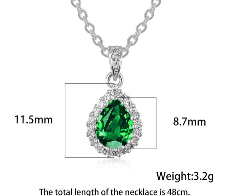 Multicolor Crystal Water Drop Stone Pendant Green Red Blue Zircon Necklaces