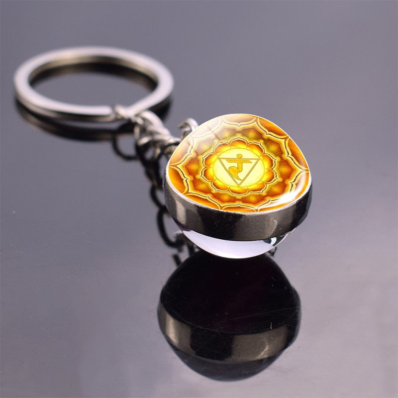 7 Chakra Yoga Meditation Glass Ball Key Chain