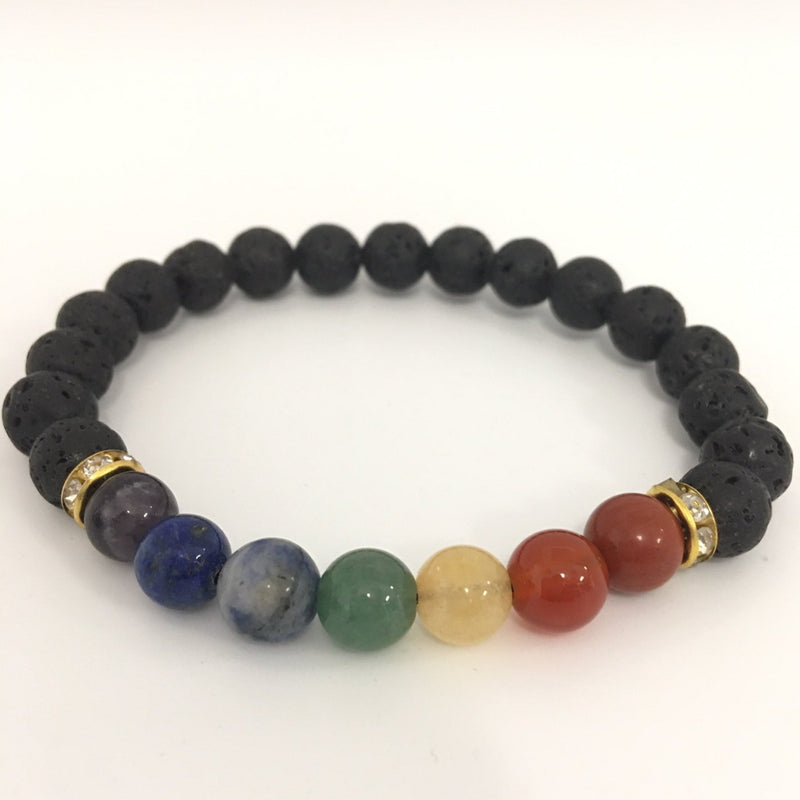 7 Chakra Natural Black Lava Stone Healing Balance Bracelet (Only Avail - 6  Lynx - Sound Healing