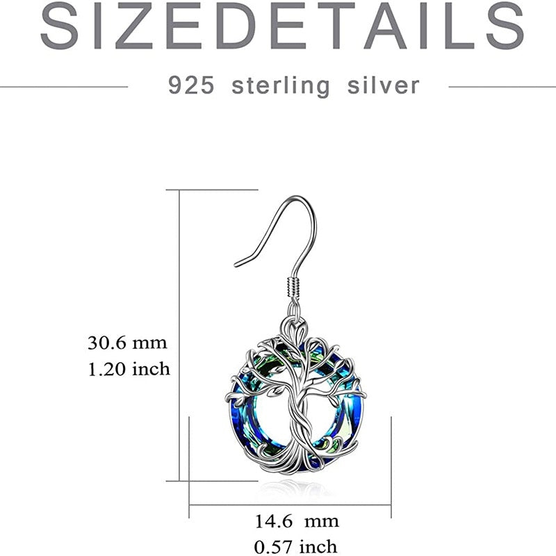 Tree Drop Earrings with Blue Crystal