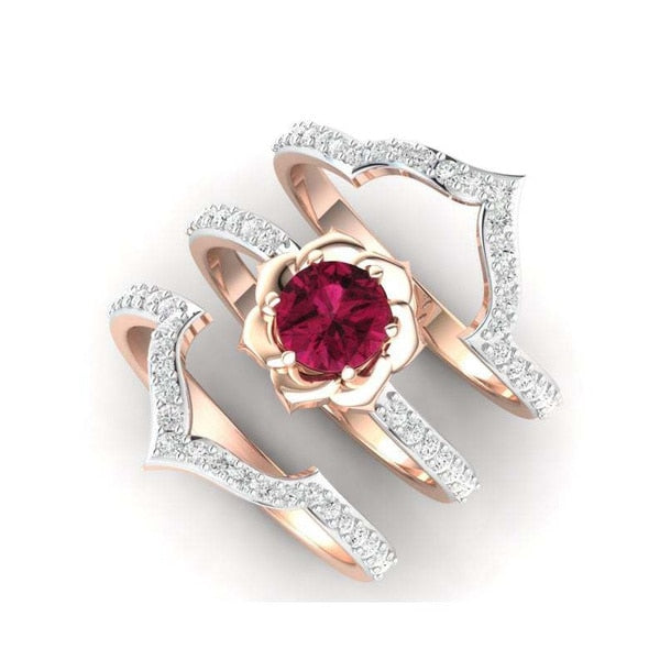 Elegant Gold Color Zircon Red Crystal Ring