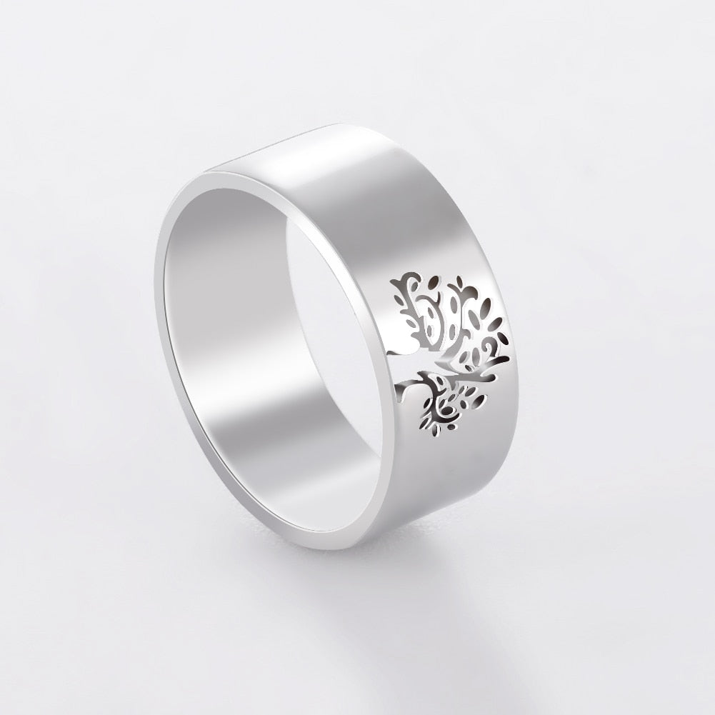 Women Stainless Steel Life Tree Hollow Ring