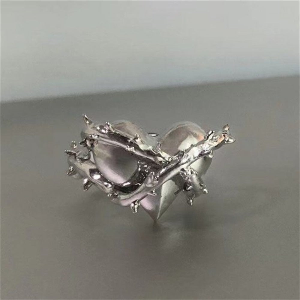 Retro Angel Wings Black Heart Rings