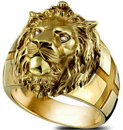Golden Lion Head Ring Stainless Steel Men's Ring