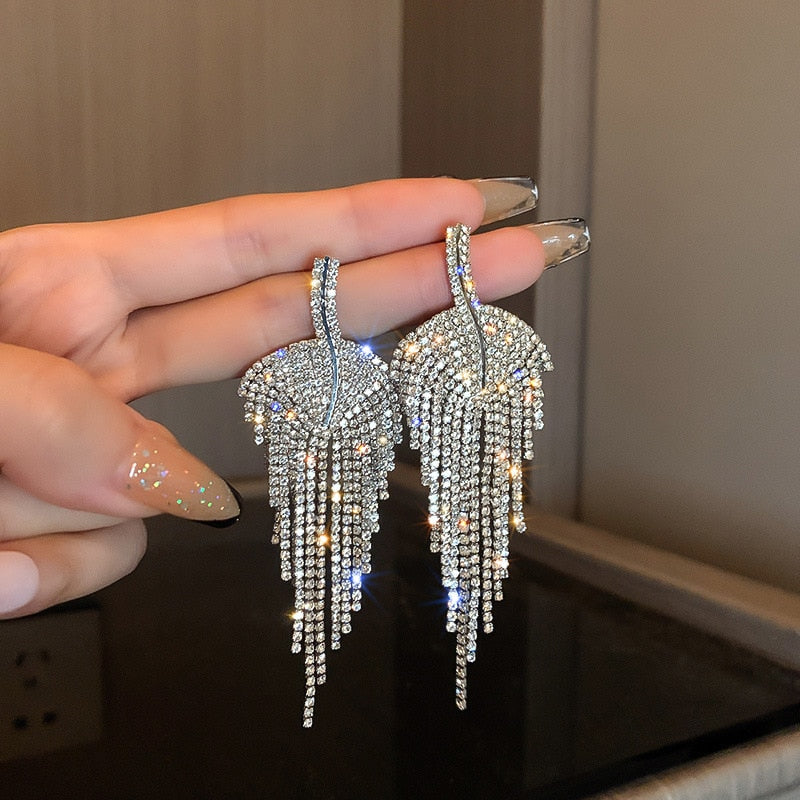 Long Full Rhinestone Big Earrings