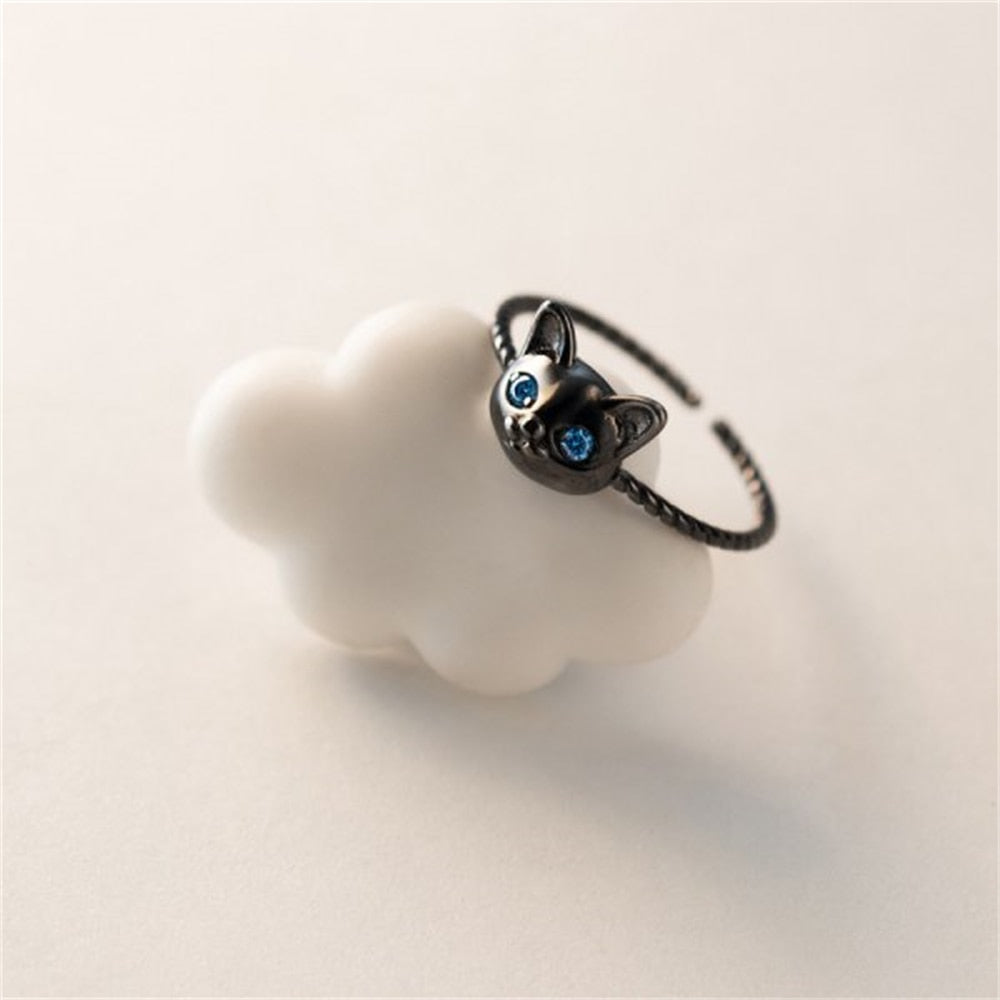 Retro Angel Wings Black Heart Rings