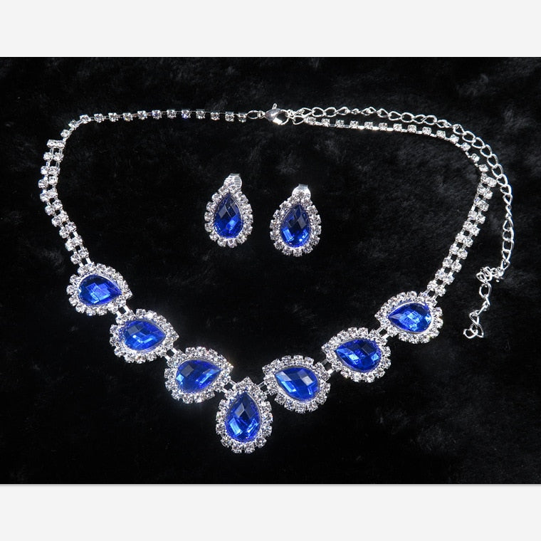 Blue Water Drop Rhinestones Necklace